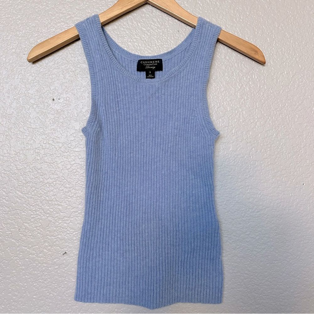 Charter Club Cashmere Luxury Light Blue Sleeveless Sweater Top S
